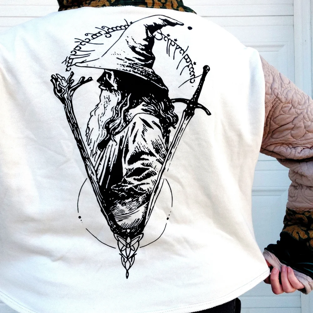 Lord Of The Rings Stylish V-Neck Sweater with Green Velvet Upcycled - Picture 3 of 8